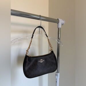 Coach Dark Brown Shoulder Bag with Gold Chain